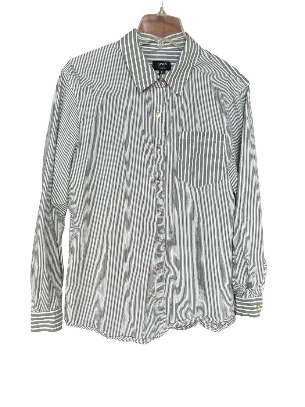 Jones New York Signature Classic Green Stripe Button Down Shirt size L!